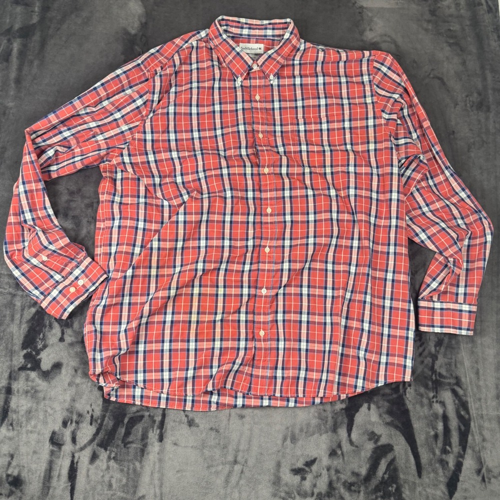 Saddlebred Button Down Shirt Mens 3XLT Red Plaid Classic Fit Long Sleeve